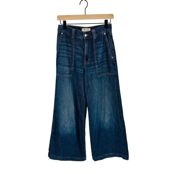 Madewell Denim - Madewell Superwide-Leg Jeans Blue 25 High Rise Lyocell Blend Dark Wash Denim